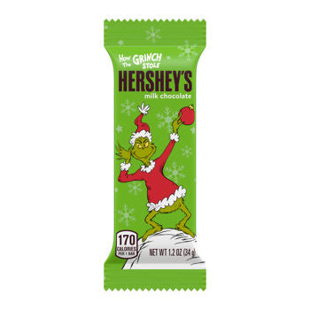 Hershey Milk Chocolate "How The Grinch Stole" Moulded Standard Bar 1.2oz 36ct