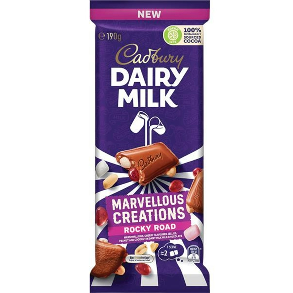 Cadbury Dairy Milk Rocky Road Chocolate Block 190g 15ct (Australia) - candynow.ca