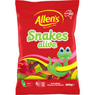 Allens Snakes Alive 200g 12ct (Australia)