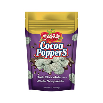 Toad Ally Cocoa Poppers Dark Chocolate with White Nonpareils Stand Up Bag 8oz 12ct