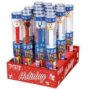 Pez Xmas Cane Display With 7 rolls Assorted Fruit Candy 3.6oz 18ct