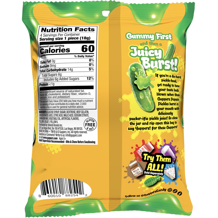 Gupperz® Gummy Liquid Filled Popperz - Poppin' Pickle 2.54oz 12ct