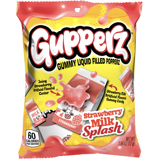 Gupperz® Gummy Liquid Filled Popperz - Strawberry Milk Splash 2.54oz 12ct