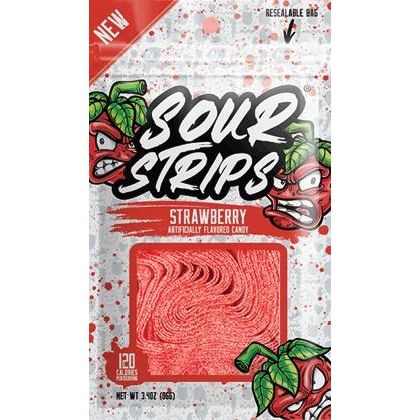 Sour Strips Peg Bag Strawberry 3.4oz 12ct
