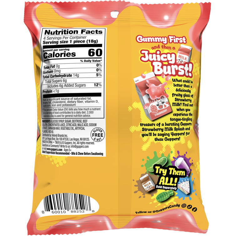 Gupperz® Gummy Liquid Filled Popperz - Strawberry Milk Splash 2.54oz 12ct