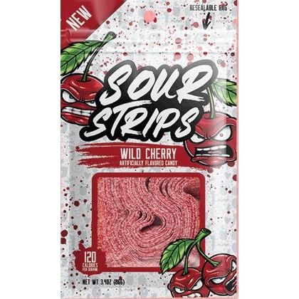 Sour Strips Peg Bag Wild Cherry 3.4oz 12ct