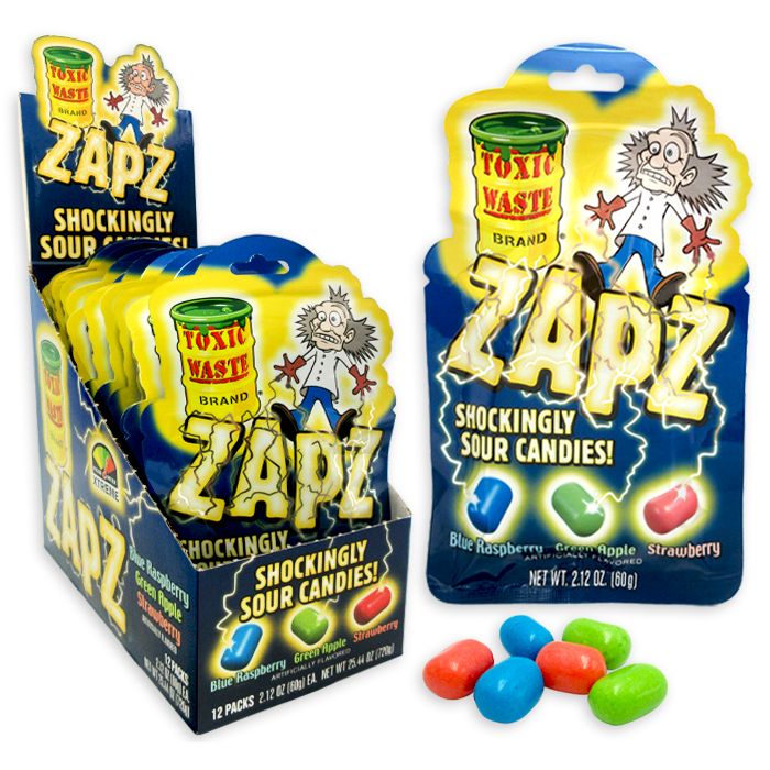 Toxic Waste Zapz Assorted Sour Candies Peg Bag 2.12oz 12ct