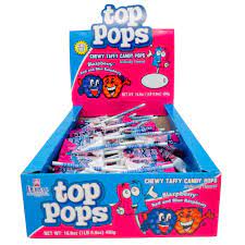 Top Pops Chewy Taffy Blazpberry Lollipops Box 0.35oz 48ct