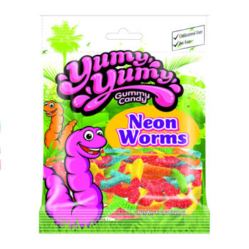 Yumy Yumy Sour Neon Worms Peg Bag (Halal) 4.5oz 12ct