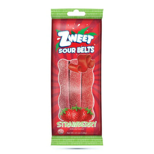 Zweet Sour Belts Strawberry (Halal & Kosher Certified) 4.5oz - 128g 12ct