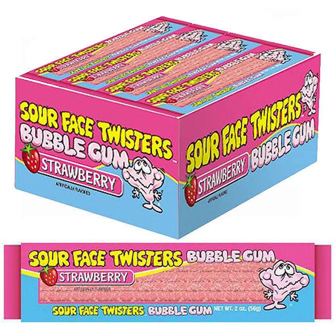 Face Twisters Bubble Gum Straws 2oz - Strawberry 12ct