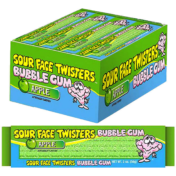 Face Twisters Bubble Gum Straws 2oz - Green Apple 12ct