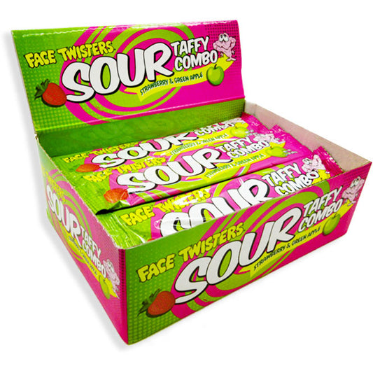 Face Twisters Sour Taffy Combo Strawberry Green Apple 1.4oz 48ct