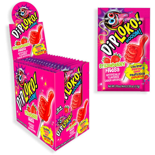 Dip Loko Lollipop With Popping Candy Strawberry .39oz 24ct