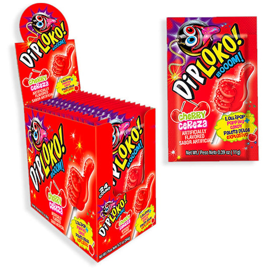 Dip Loko Lollipop With Popping Candy Cherry .39oz 24ct