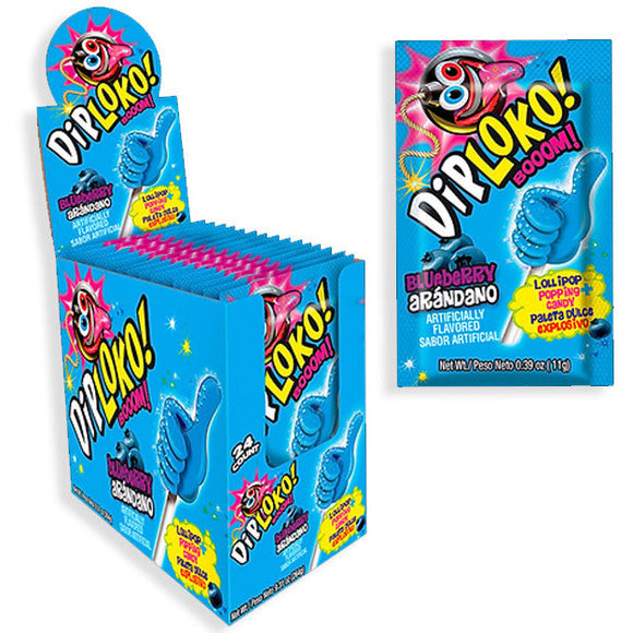 Dip Loko Lollipop With Popping Candy Blueberry .39oz 24ct