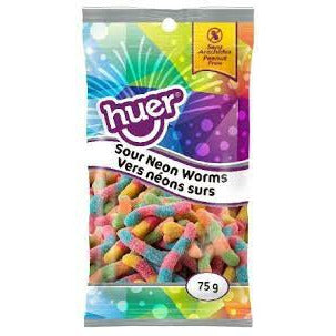 Huer Sour Neon Worms Peg Bag 75g 12ct