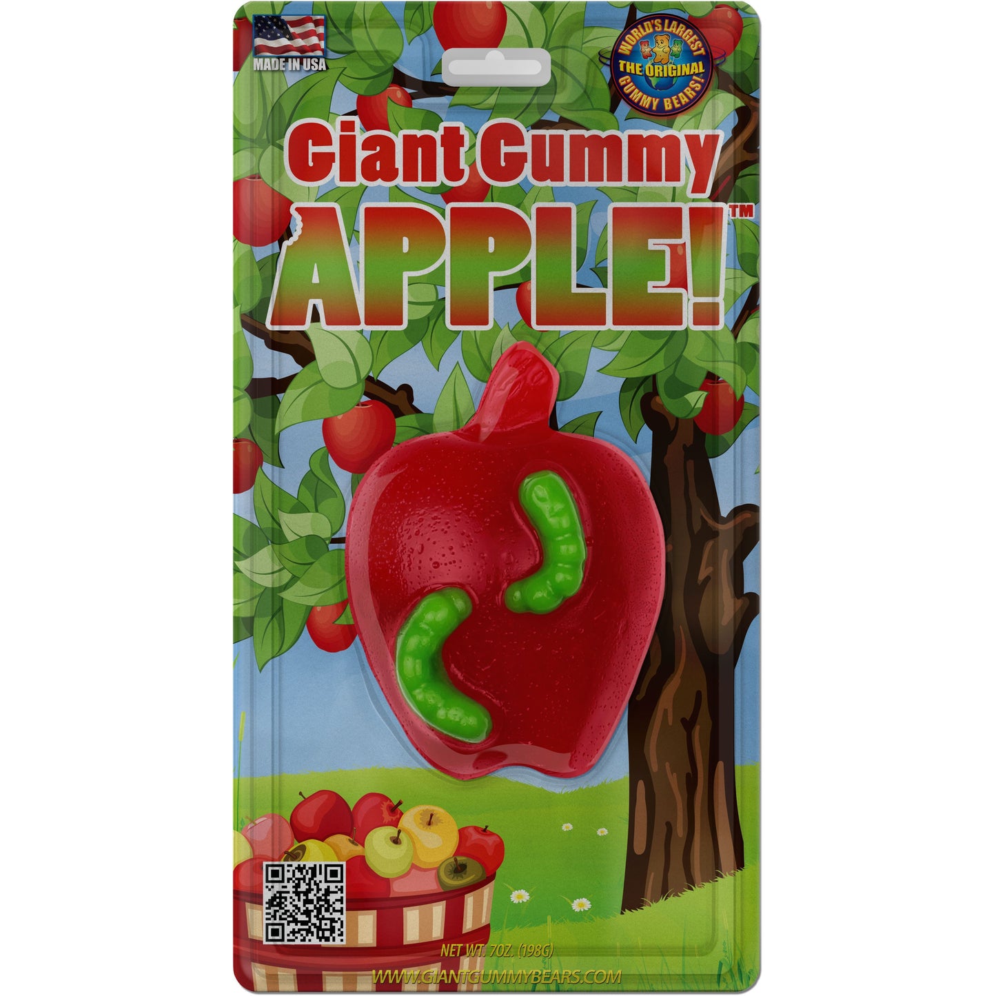 Giant Gummy Apple With Worm in Blister - Sour Apple/Cherry 7oz (198g) 12ct