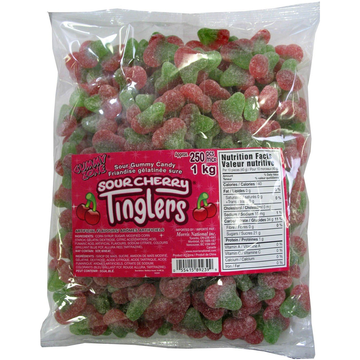 Gummy Zone Sour Cherry Tinglers 1kg - candynow.ca