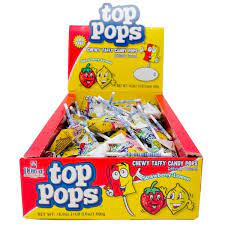 Top Pops Chewy Taffy Strawberry Lemon Lollipops Box 0.35oz 48ct