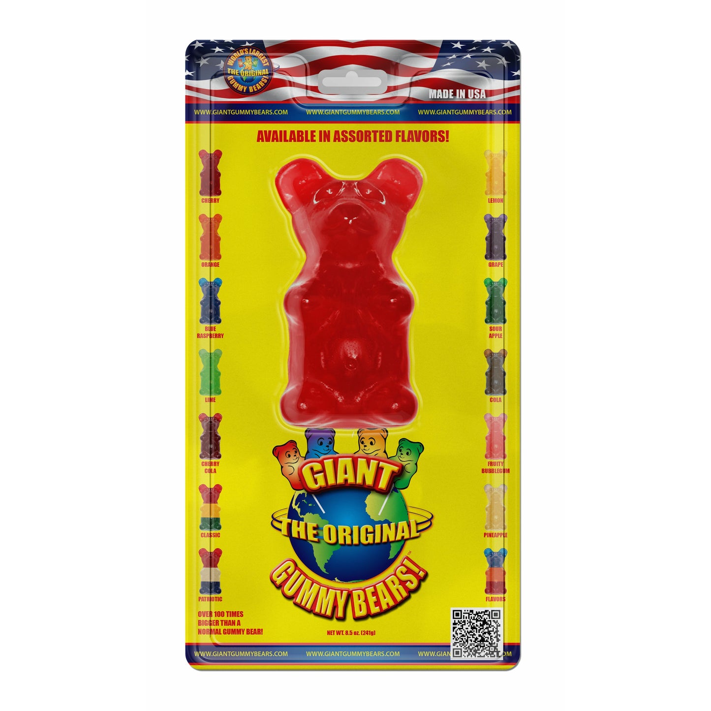 Giant Gummy Bear NO STICK Assorted Cherry, Blue Raspberry, Sour Apple Blister Pack 0.5lb 12ct